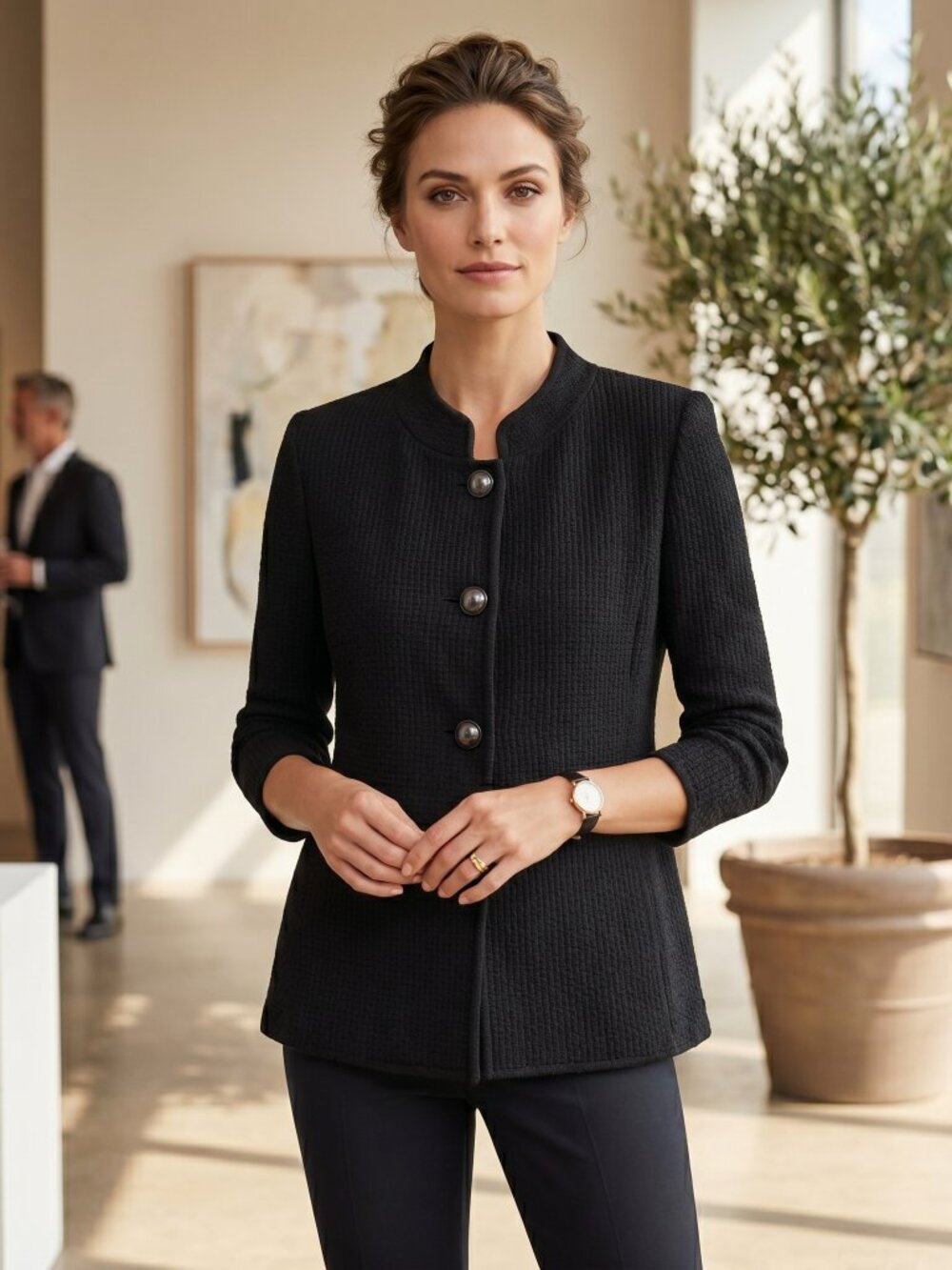 St. John caviar size 2 Classic Black button front knit Blazer